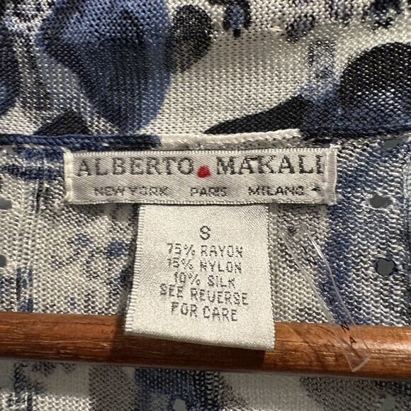 Alberto Makali Cardigan Women Small Blue Silk Blend Leopard Open Front Light - Picture 2 of 10